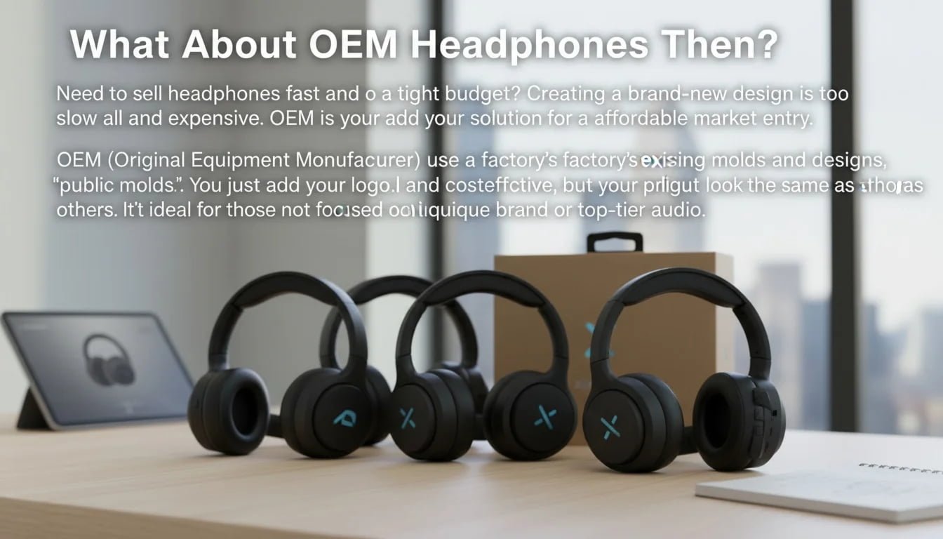 Several similar-looking OEM headphones lined up with different logos