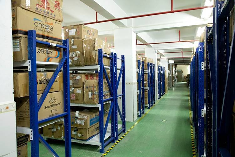 Finished product warehouse and packaging area with cartons ready to ship